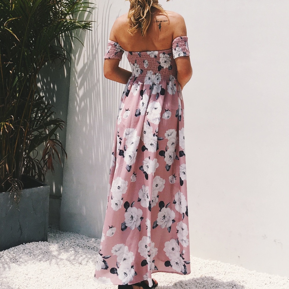 🆕Dust Pink Floral Off The Shoulder Dress - Picture 5 of 8